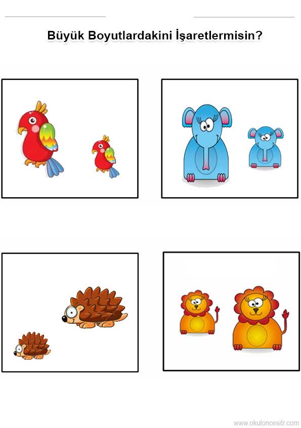 Büyük Küçük Renkli Çalışma Kağıdı