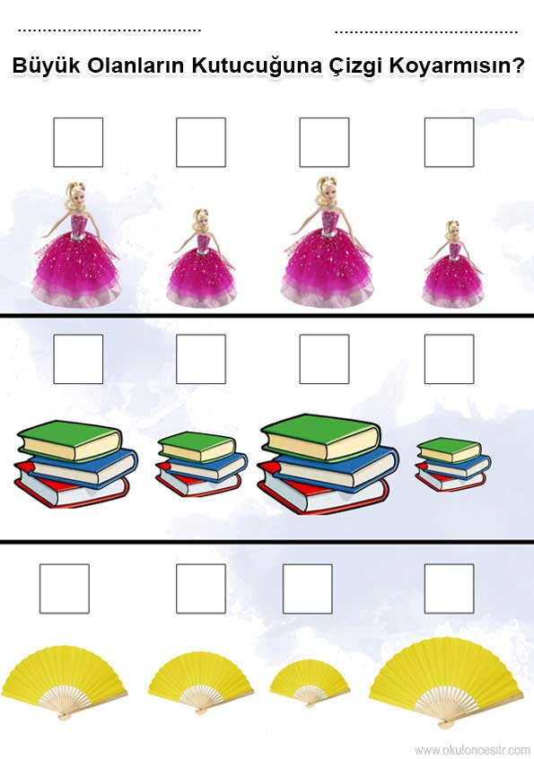 Büyük Küçük Renkli Çalışma Kağıdı