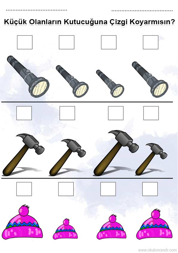 Büyük Küçük Renkli Çalışma Kağıdı