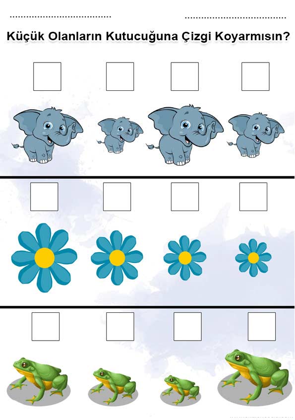 Büyük Küçük Renkli Çalışma Kağıdı