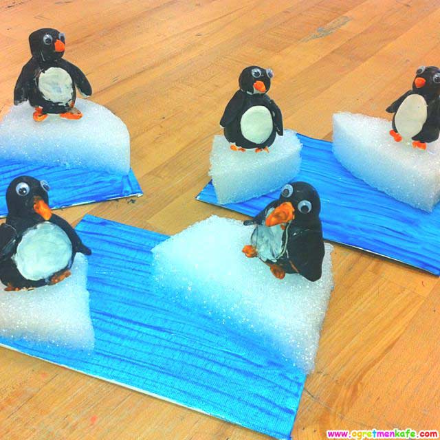 Sünger ve kağıtlardan penguen yapımı