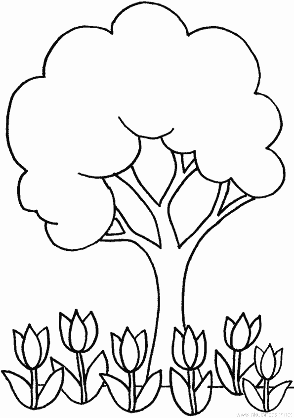 Ağaç ve Çiçek Boyama Sayfası